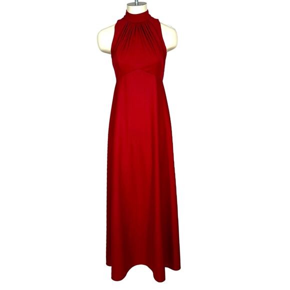 Vintage Maxi Dress Small Maroon Sleeveless Mock Neck High-Waist Back Zip USA - Picture 6 of 11